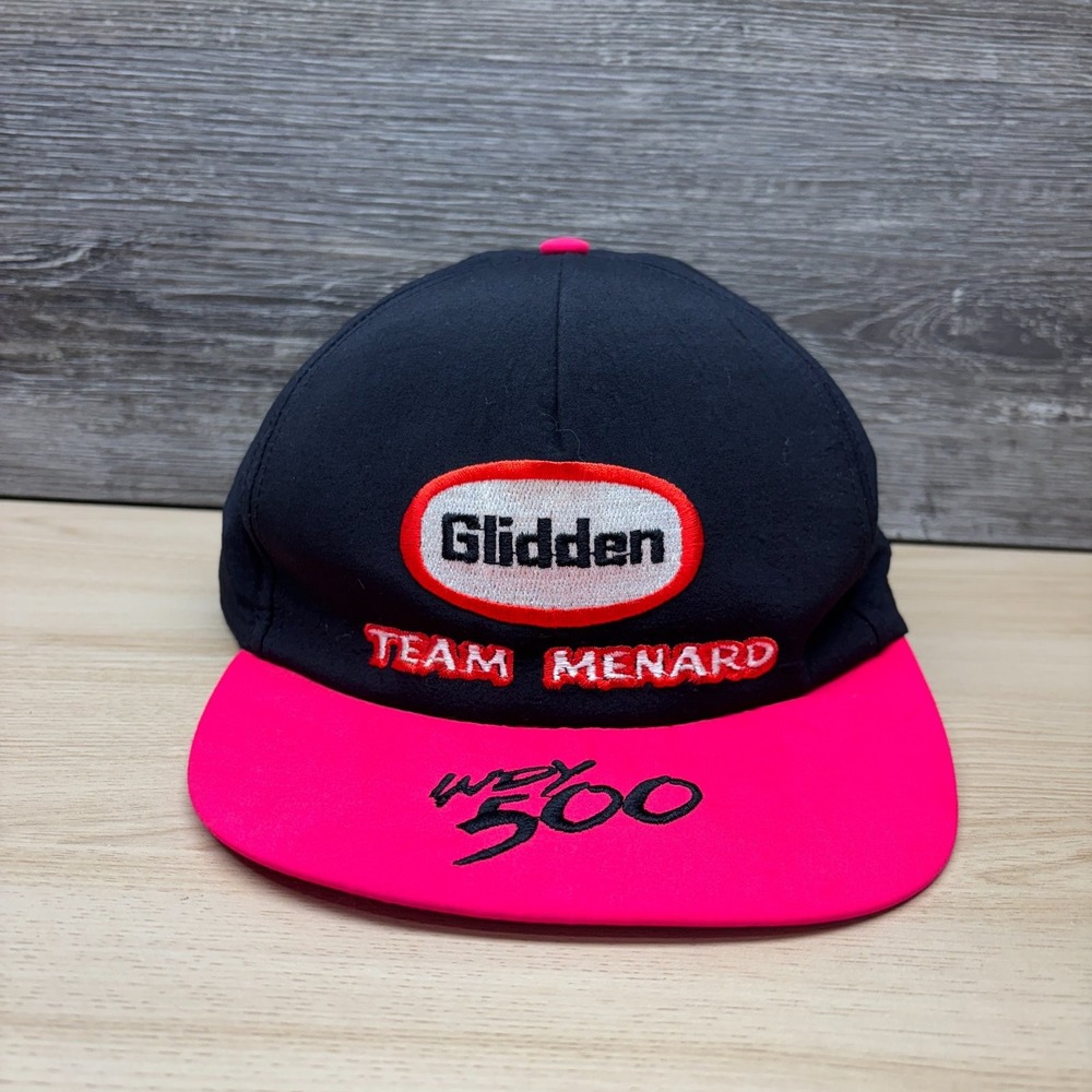 Vintage Glidden Team Menard Indy 500 Hat Cap Snap Back Pink Black Racing Womens